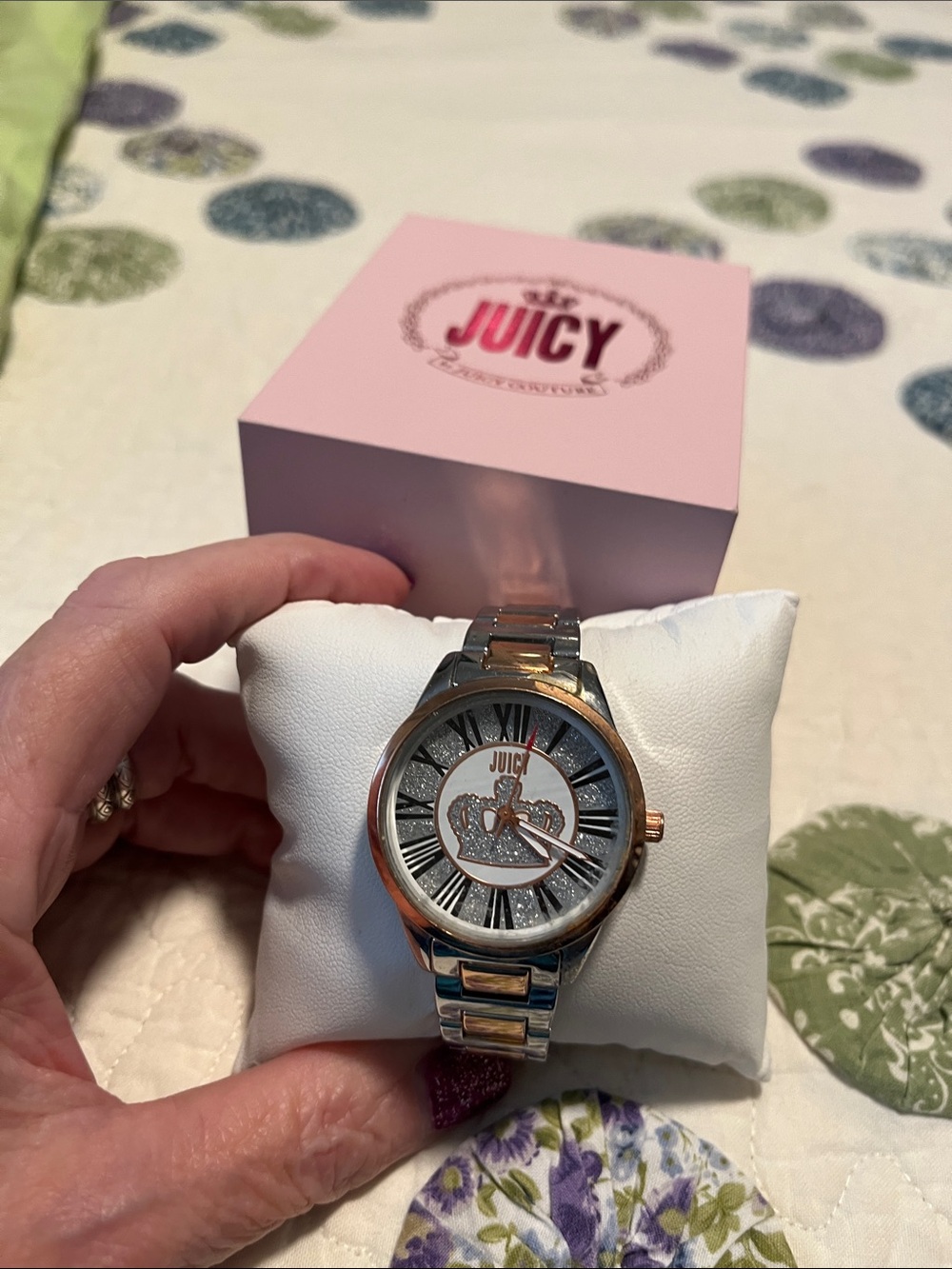 Juicy Couture Silver and Rose Gold Crown Dial Bracelet Watch